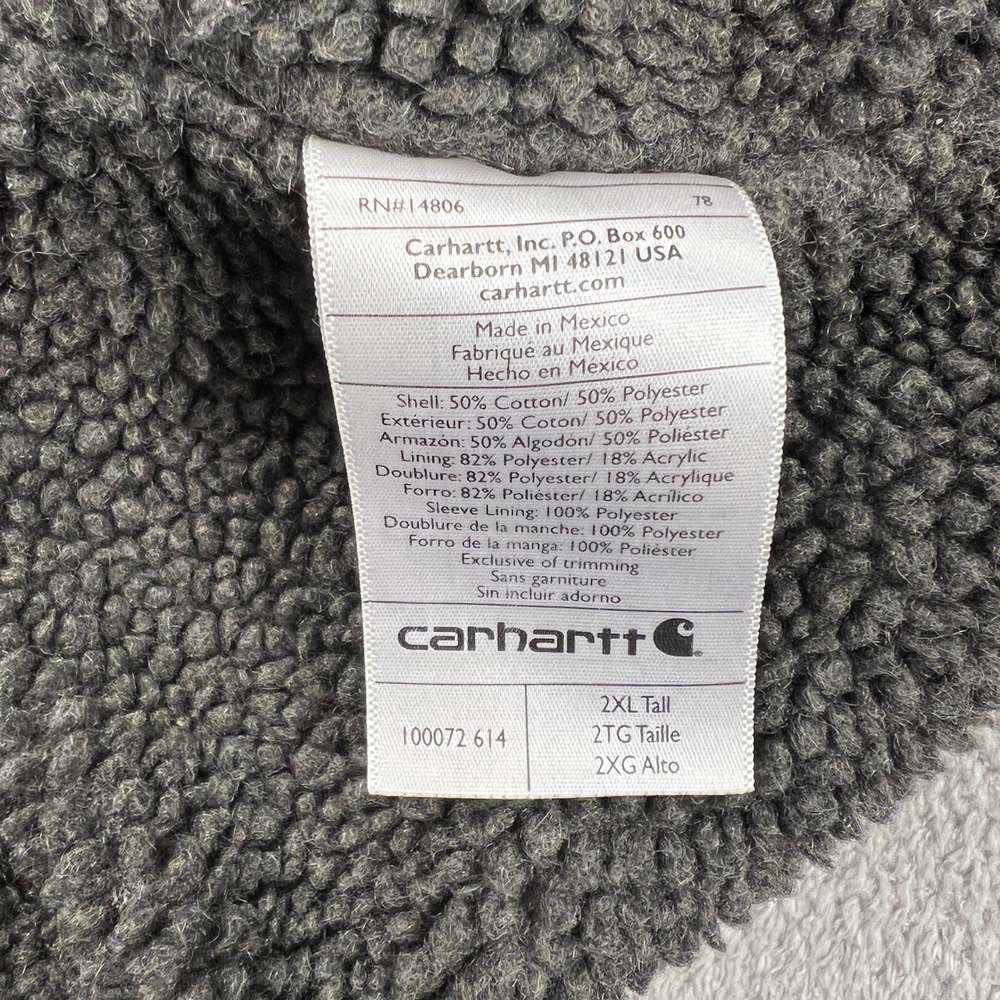 Carhartt Sherpa Lined Hoodie Mens 2XL Tall Burgundy Full Zip Workwear Sweatshirt - Picture 3 of 16